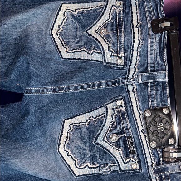 Miss Me Relaxed Boot Cut Blue Jeans w/White Embellished Stitching Size 14 - Picture 7 of 8